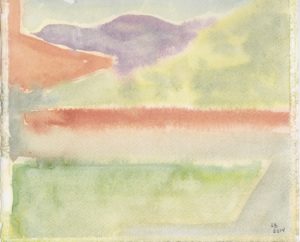 Udsigt fra Ottos Hus over den lave mur mod bjergene