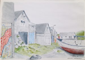 Vd havnen i Nólsoy en gråvejrsdag i august 2016. 