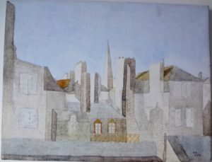 St. Malo i Normandiet - et af mine forsøg på at male akvarel på lærre.